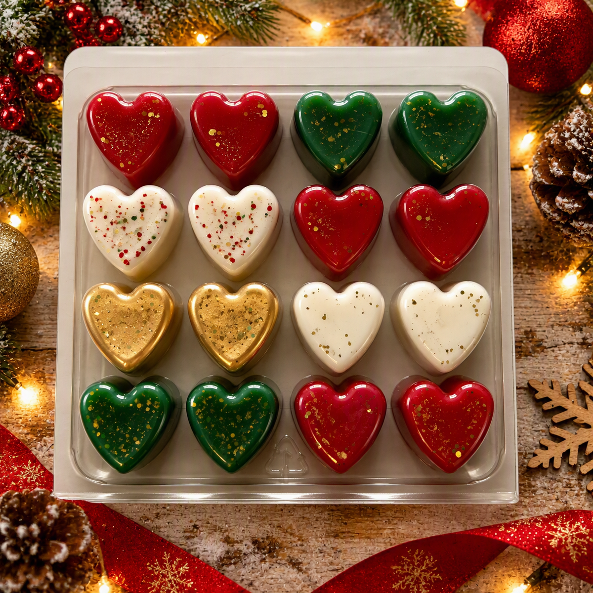 BLISTER PACK OF CHRISTMAS SCENTED HEART SHAPE WAX MELTS
